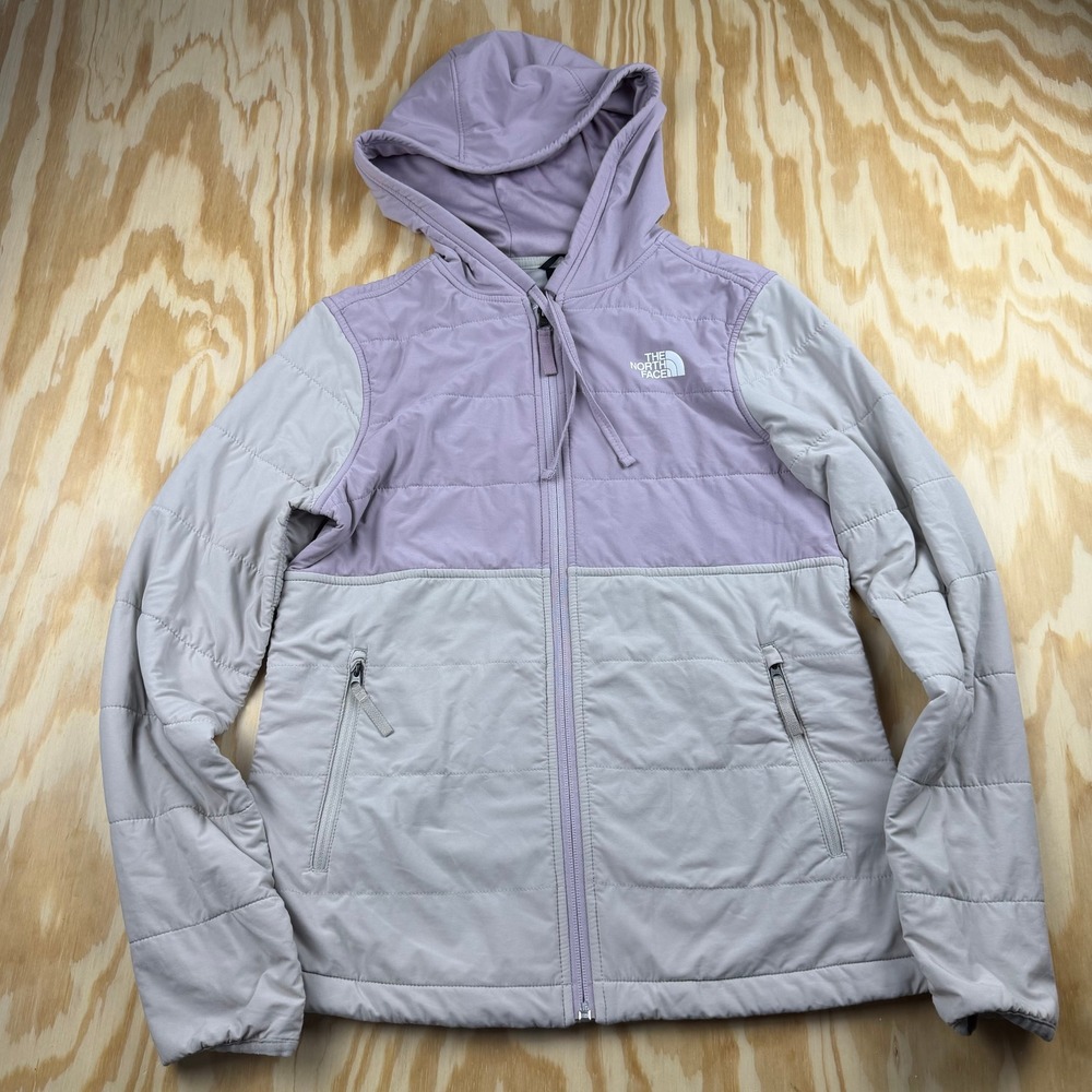 The North Face Womens XS Purple Grey Two Tone Quilted Hooded Full Zip Jacket